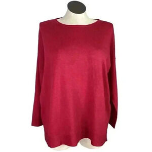 Eileen Fisher Sweater Women L Red Merino Wool Scoop Neck Long Sleeve Lagenlook